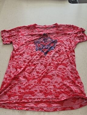 Women's Red Skull-Print Short Sleeve Tee